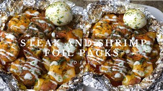 Quick Steak And Shrimp Foil Packs Easy Dinner Idea Family Friendly [upl. by Gnay28]