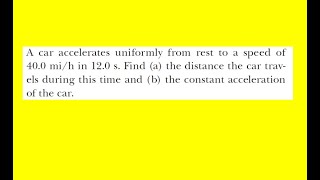 A car accelerates uniformly from rest to a speed of 400 mih in 120 s [upl. by Markman]