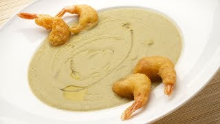 Receta de Crema de brócoli con gambas gabardina de Karlos Arguiñano [upl. by Iidnarb]