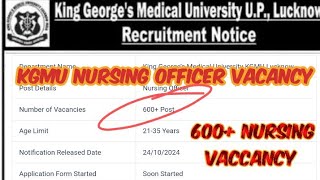 KGMU STAFF NURSING VACCANCY 💯 post NURSING 2024 [upl. by Radcliffe]