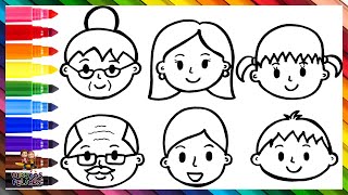 Dibuja y Colorea Una Familia 👵👴👩👨👧👦 Abuelos Padres E Hijos 👪🌈 Dibujos Para Niños [upl. by Nuy]