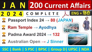 January Monthly Current Affairs 2024  Top 200 Current Affairs  Monthly Current Affairs JAN 2024 [upl. by Sivek]