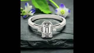 Ellie Lab Diamond Engagement Ring 110 Carats Three Stone Emerald Classic Setting [upl. by Ajim]