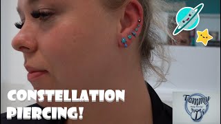 Taylor Gets A Constellation Ear Piercing Tommy Ts Body Piercing Huntington Beach CA [upl. by Ritz36]