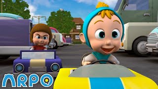 Baby Racer  Arpo the Robot  Funny Cartoons for Kids [upl. by Atinele]