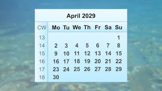 April 2029 Calendar [upl. by Nagel]