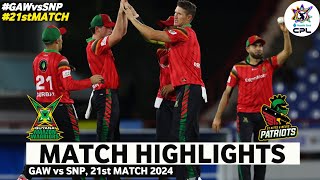 GAW vs SNP 21st Match CPL 2024 Highlights  CPL Highlights 2024  GAW vs SNP Highlights 2024 [upl. by Alexina823]