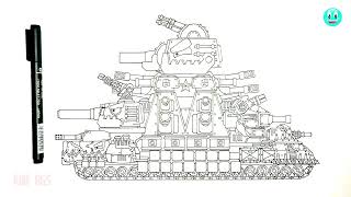 How To Draw Cartoon Tank Hybrid KV44M KV6 KV54 Fijeron  HomeAnimations  Cartoons About Tanks [upl. by Crescin130]