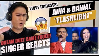 Danial Chuer amp Aina Abdul  FlashlightT  SINGER REACTION [upl. by Anidal]