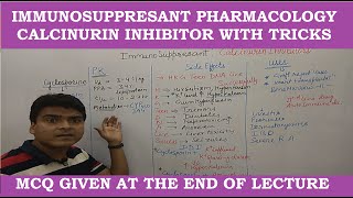 Immunosuppresant Drug Calcinurin Inhibitor Pharmacology GPAT Lecture NEET PG MCQMnemonics [upl. by Sewoll862]