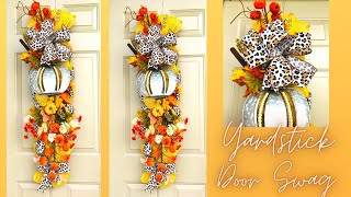 FALL YARDSTICK DOOR SWAG CENTERPIECE GARLAND DIY🍂🌻🍂 PLUS LARGE BOW DIY🌻 ELEGANT WREATH [upl. by Urien]