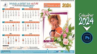 Comment faire un calendrier 2024 sur Photoshop Tuto Photoshop en français [upl. by Eanom]