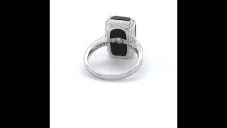 Art Deco Style 9ct White Gold Ring With Emerald Cut Buff Top Onyx amp Diamonds [upl. by Laikeze74]