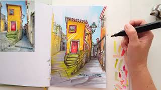 Expressive ARCHITECTURAL SKETCHING with Colored Markersfairytale House in Porto Portugal [upl. by Earb]