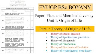 Theories of the Origin of Life  Plant and Microbial Diversity Part 1  BSc BOTANY  1st Sem [upl. by Anisamoht]