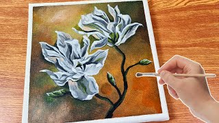 How to Draw White Magnolia Flowers I Advanced Acrylic Painting Tutorial [upl. by Zohara455]