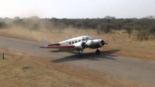 Beech 18 landing at Mongena Game Lodge [upl. by Otrebor427]