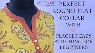 Perfect Round Flat Collar With V Placket Easy Stitching For Beginners Easy Method ❤️ Sewing Tutorial [upl. by Dnalevets442]