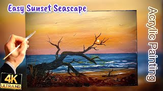 Acrylic Landscape Painting Lesson Seascape  Driftwood [upl. by Tnomel]