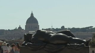 Fernando Boteros voluminous sculptures appear in Romes famed piazzas as part of new exhibit [upl. by Fayina743]