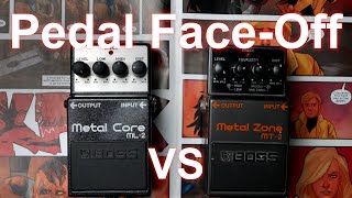 Pedal FaceOff Boss Metal Zone MT2 vs Boss Metalcore ML2 comparison [upl. by Ailliw134]