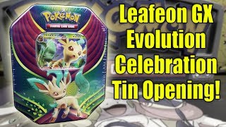 Pokemon Leafeon GX Evolution Celebration Tin Opening [upl. by Atsedom]