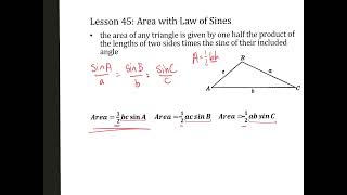 Lesson 45 Area with Law of Sines [upl. by Irrot261]