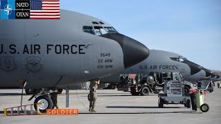 US Air Force KC 135 Stratotanker fighters take off and land during Nordic exercise [upl. by Skantze]