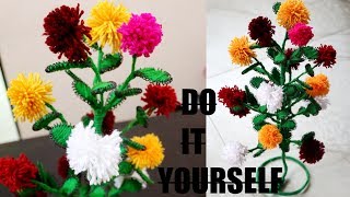 Woolen Marigold Flower  Make Flower Plant with Wool amp Wire  DIY  Creative Craft [upl. by Convery]