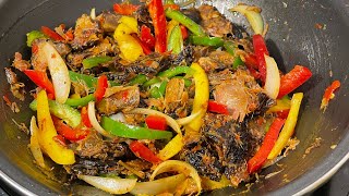 How to make peppered smoked goat meat stir fried And Ghana crispy fried yam [upl. by Auqined]