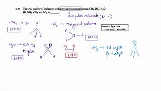 The total number of molecules with zero dipole moment among CH4 BF3 H2O HF NH3 CO2 and SO2 is [upl. by Yrogerg]