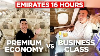 16 Hours in Emirates Premium Economy vs Business Class [upl. by Ioyal516]