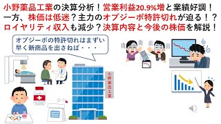 小野薬品工業の決算分析！営業利益209増と業績好調！一方、株価は低迷？主力のオプジーボ特許切れが迫る！？ロイヤリティ収入も減少？決算内容と今後の株価を解説！ [upl. by Stern871]