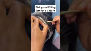 Fixing and repairing torn lace closure ventilating closures lacewigs shorts shortsviral [upl. by Mcadams]