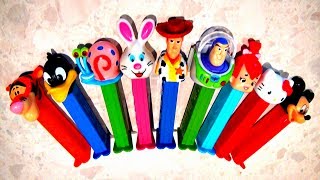 Toy Story PEZ Collection Buzz Woody Flintstones Mickey Mouse Daffy Duck Tigger Spongebob Hello Kitty [upl. by Atikin]