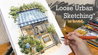 Loose Ink amp Watercolor Sketching Tutorial l How to Sketch a Café [upl. by Htebesile724]