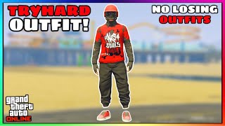 Easy Black Joggers Red Ripped Shirt Tryhard Modded Outfit No Transfer GTA Online [upl. by Hteb]