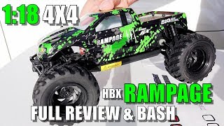 HBX 18859E RAMPAGE 118 Scale 4x4 Mini Monster Review  UnBox DriveCRASHBash Test Pros amp Cons [upl. by Ayrb]