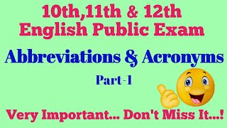 Abbreviations and Acronyms Important for 10th11th amp 12th English Public Exam New Syllabus 2020 [upl. by Teryl940]