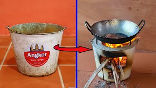 Recycle a Metal Water Bucket in to Fire Wood Stove [upl. by Sidky]