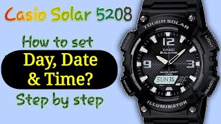 How to set Time and Date Casio Tough Solar 5208 aqs810w aqs800w [upl. by Silber748]