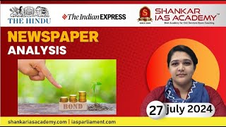 Newspaper Analysis July 27 2024  UPSC Current Affairs  Shankar IAS Academy [upl. by Thurmann]