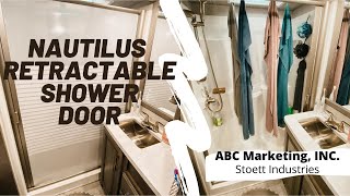 Nautilus Retractable Shower Door  Stoett Screens  RV Bathroom Reno  RV Shower Reno  RV Reno [upl. by Raasch]