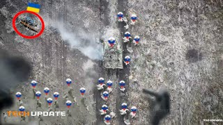 Horrible Attack Ukrainian FPV drones brutally strike out Russian armored column and infantry troops [upl. by Aihsal]