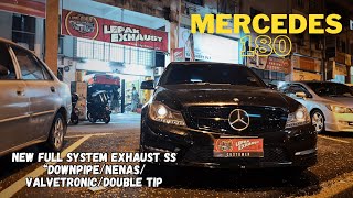 NEW FULL SYSTEM EXHAUST SS quotDOWNPIPE  NENAS  VALVETRONIC  DOUBLE TIPquot I MERCEDES 180 [upl. by Hareenum]