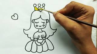 Cute Baby Princess Drawing Painting Coloring for Kids and Toddlers  Easy Drawing [upl. by Hendrickson]