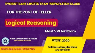 Everest Bank Exam Preparation Class for the post Teller Logical Reasoning Most VVI for Exam [upl. by Certie]