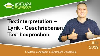 Textinterpretation – Lyrik  Zentralmatura Deutsch September 2019 25 [upl. by Fulvia]