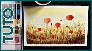 Tuto aquarelle peindre des coquelicots accessible débutant [upl. by Enegue]