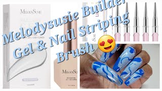 MelodySusieOfficial BUILDER GEL amp STRIPING BRUSH SETEASY BUILDER GEL NAIL TUTORIALhonestreview [upl. by Dronel]